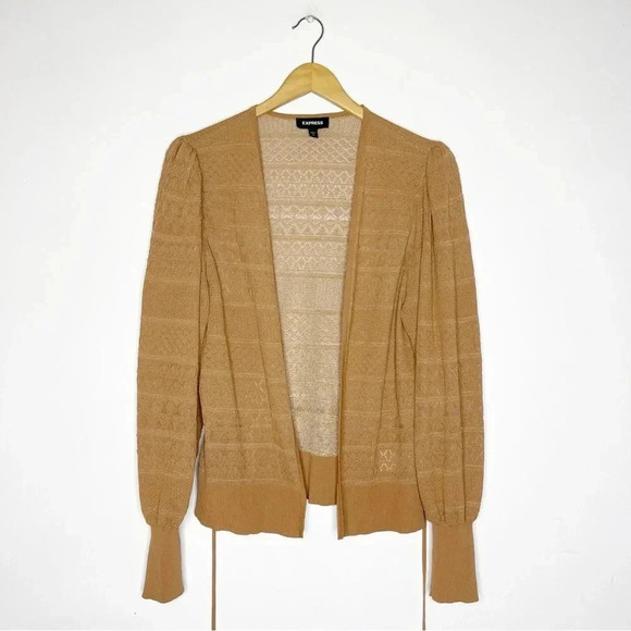 Express Camel Open Knit Cardigan Sweater Size Medium - Picture 2 of 8